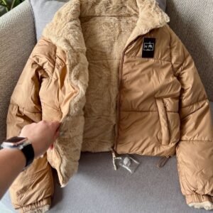 Moda Black Puffer Hoodie with Pink Sherpa Lining