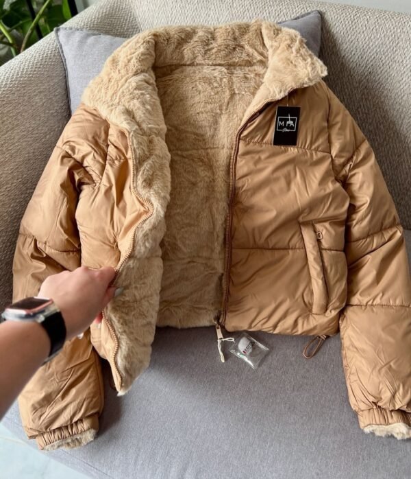 Moda Black Puffer Hoodie with Pink Sherpa Lining